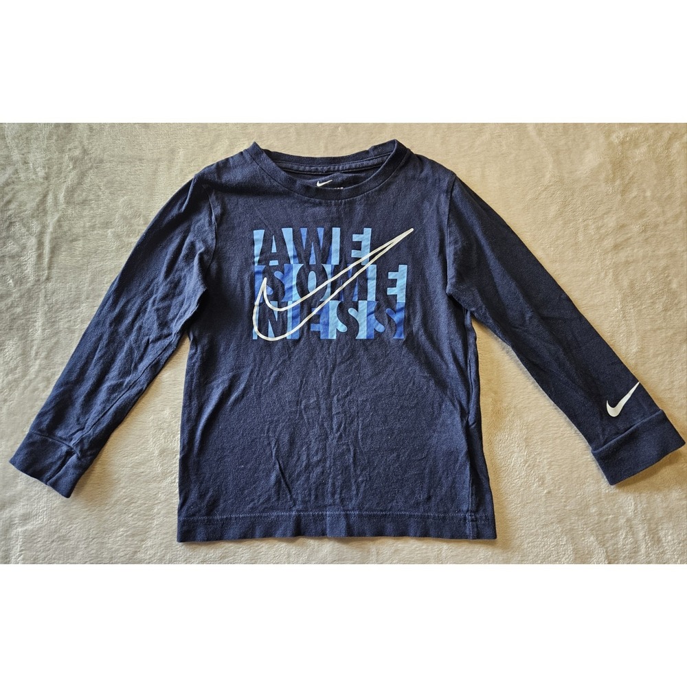 Nike Toddler Boys 4T Long Sleeve Shirt Navy Graphic Swoosh Logo‎